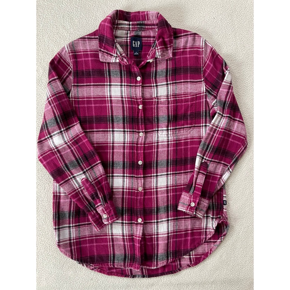 Gap Womens Small Flannel Shirt Pink Purple Plaid Button Down Long Sleeve Cotton
